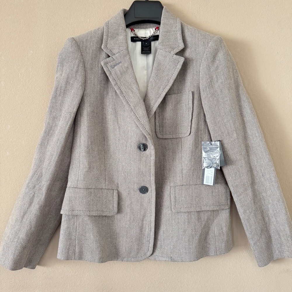 NWT Marc by Marc Jacobs Linen Blend Gray Blazer Judd Herringbone Sz 4